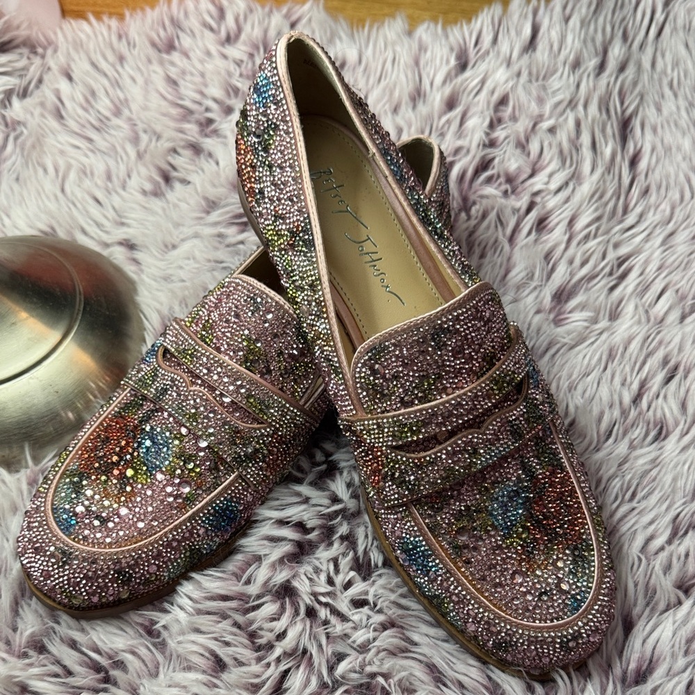 Betsey Johnson Floral Rhinestone Loafers